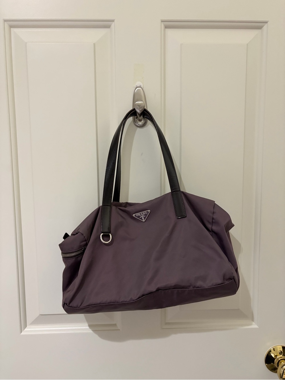 Prada Nylon Shoulder Bag in Dusty Mauve with Dark Brown Handles - Picture 2 of 6
